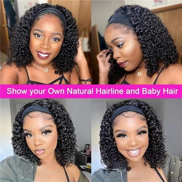 Glueless HeadBand Wig Curly Human Hair Wig None Lace Front Wigs for Black Women